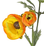 Ranonkel (Ranunculus), 6 flowers (4x Ø 4,5 cm /2x Ø 3 cm ), 3 buds & 24 leaves, 65 cm