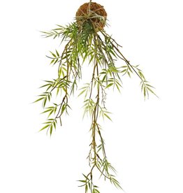 Bamboo 'Green wave' on a moss ball Ø 8 cm, 25 plastic leaf clusters, with rope, 60 cm