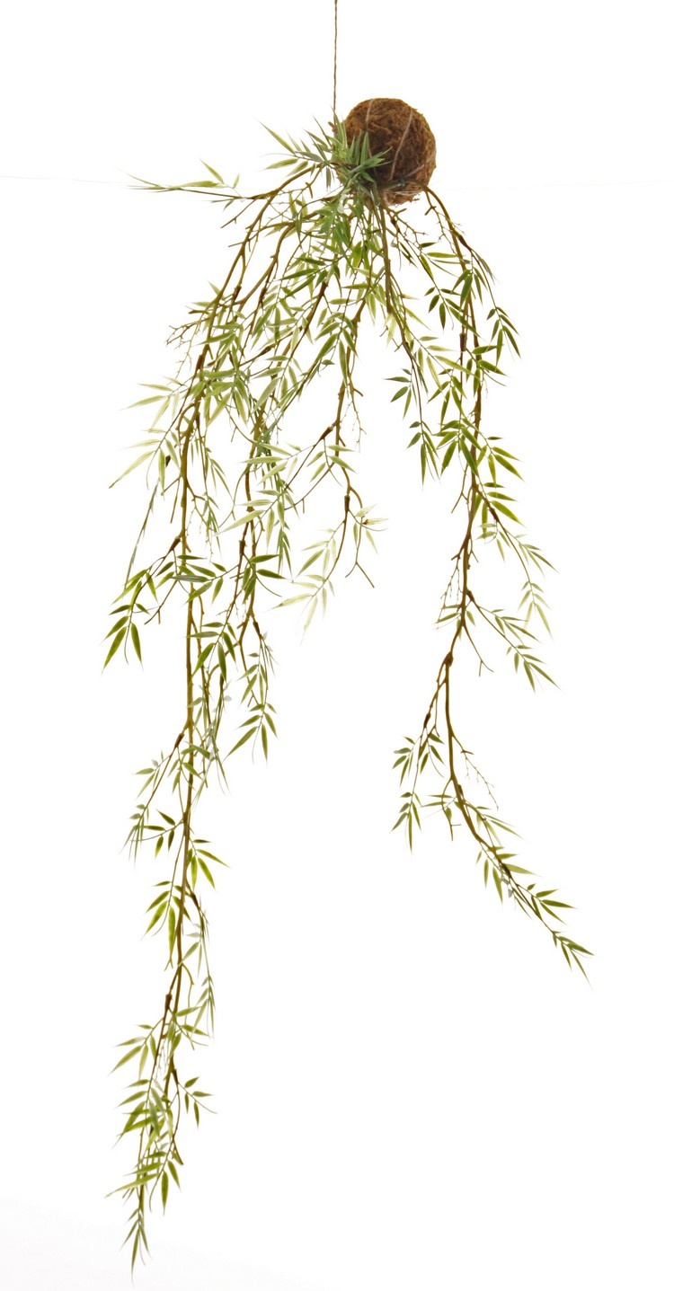 Kokedama -  'Green Wave' auf Mossball Ø 8 cm, 6 Ausläufer, 44 Plastik-Blattlianen, 90 cm