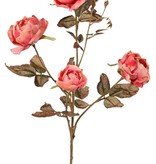 Branche de rose Edith, 4 fleurs (2x Ø 8cm, 2x Ø 5cm) & 3 boutons, 26 feuilles, 76cm
