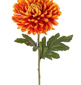 Bolchrysant (Chrysanthemum), 1 bloem (Ø 14 cm, H. 5 cm) & 2 blad (polyester), groene steel, 65 cm