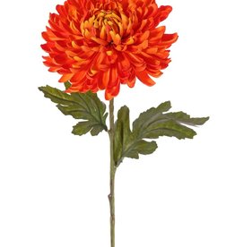 Bolchrysant (Chrysanthemum), 1 bloem (Ø 14 cm, H. 5 cm) & 2 blad (polyester), groene steel, 65 cm