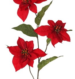 Poinsettia, 3 flores de velvet (Ø 14 cm, H. 3 cm) & 5 hojas (12 x 8cm), 80 cm