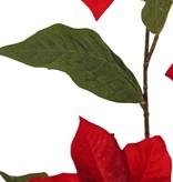 Poinsettia, Weihnachtsstern, Christstern, 3x verzweigt, 3 Blumen (Samt), Ø 14 cm, H. 3 cm) & 5 Blätter (12 x 8cm), 80 cm