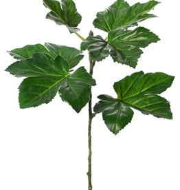Okra or okro leaf branch, (Abelmoschus esculentus) 6 lvs., (Ø 18 - 29cm) 1 bud, with coating, UV safe, 96 cm - special offer