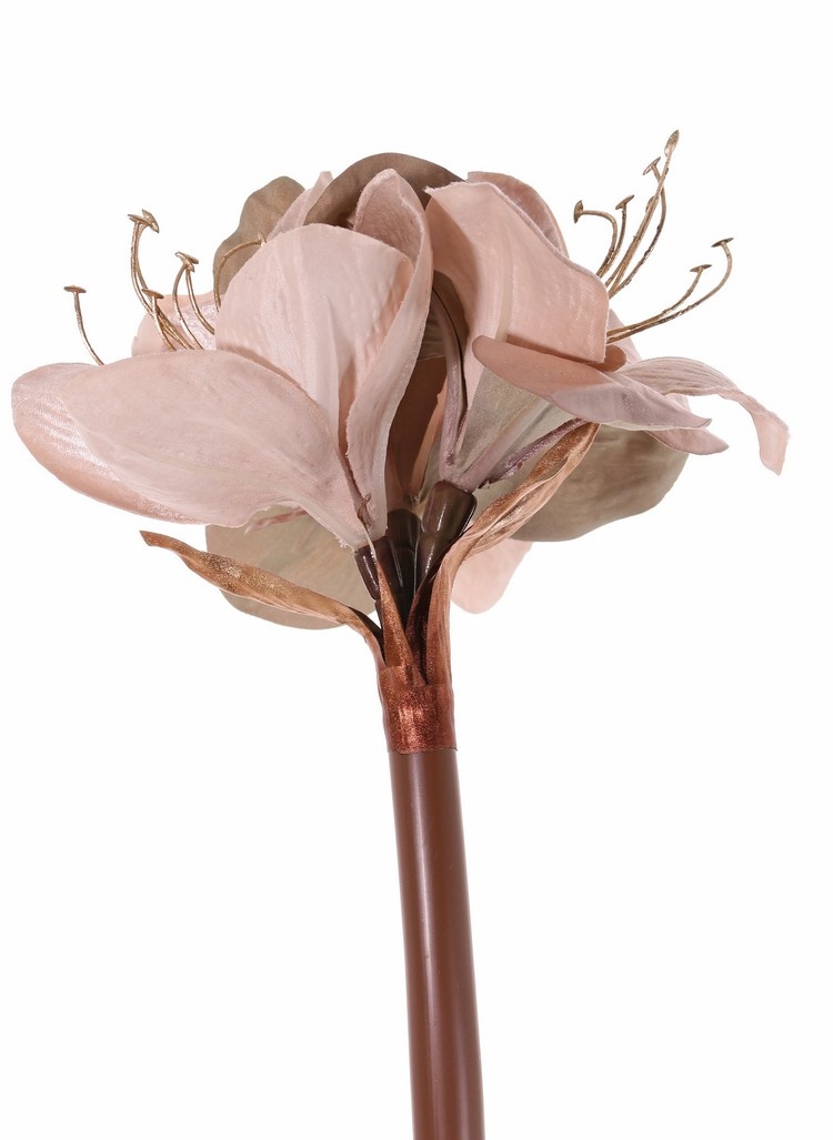 Amaryllis 'Glamour', 3 flowers Ø 9 cm, h. 14 cm, (velvet & polyester), golden plastic stamens, 69 cm