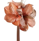 Amaryllis 'Glamour', 3 flowers Ø 9 cm, h. 14 cm, (velvet & polyester), golden plastic stamens, 69 cm