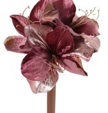 Amaryllis 'Glamour', 3 Blüten Ø 9 cm, H. 14 cm, (Samt & Polyester), goldene Blütenstempel, 69 cm