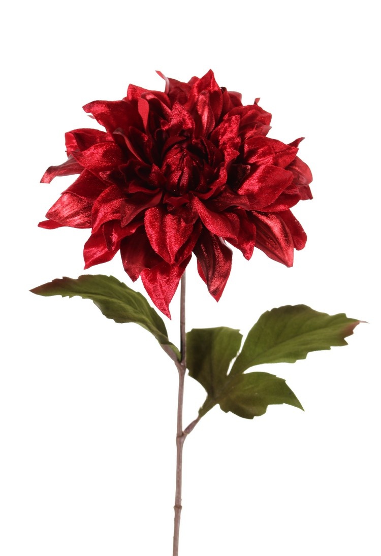 Dahlia 'Glamour', 1 fleur: Ø 18cm (velours & polyester) & 2 feuilles, 60 cm