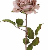 Rose 'Glamour', 1 flower:  Ø 12 cm, h. 7 cm, velvet & polyester, 2 sets of leaves, 8 leaves in total, 61 cm