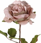 Roos (Rosa) 'Glamour', 1 bloem (Ø 12 cm, H. 7 cm, velvet & polyester), 2 sets blad (8 stk.), 61 cm