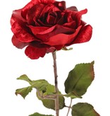 Rose 'Glamour', 1 Blume: Ø 12 cm, H. 7 cm, Samt & Polyester, 2 Blattsets mit insgesamt 8 Blättern, 61 cm