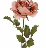 Roos (Rosa) 'Glamour', 1 bloem (Ø 12 cm, H. 7 cm, velvet & polyester), 2 sets blad (8 stk.), 61 cm