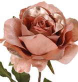 Rose 'Glamour', 1 flower:  Ø 12 cm, h. 7 cm, velvet & polyester, 2 sets of leaves, 8 leaves in total, 61 cm