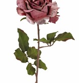 Roos (Rosa) 'Glamour', 1 bloem (Ø 12 cm, H. 7 cm, velvet & polyester), 2 sets blad (8 stk.), 61 cm