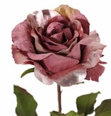 Roos (Rosa) 'Glamour', 1 bloem (Ø 12 cm, H. 7 cm, velvet & polyester), 2 sets blad (8 stk.), 61 cm