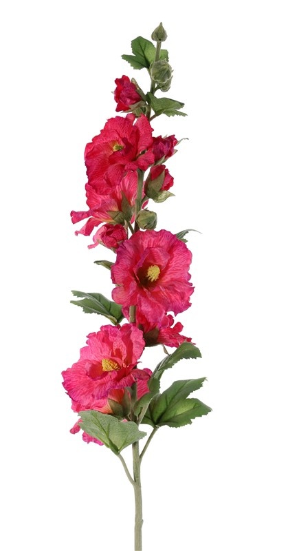 Alcea rosea, malva real, "Spring Dream", 9 flores, 7 capullos,  9 hojas, flocked stem, 87cm