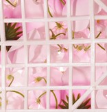 Bloemenwand 'Happy bloom', 40 x 40 x7,5 cm (basis 32 x 32 cm), 8x pioenroos/ 5x dahlia's & hortensia