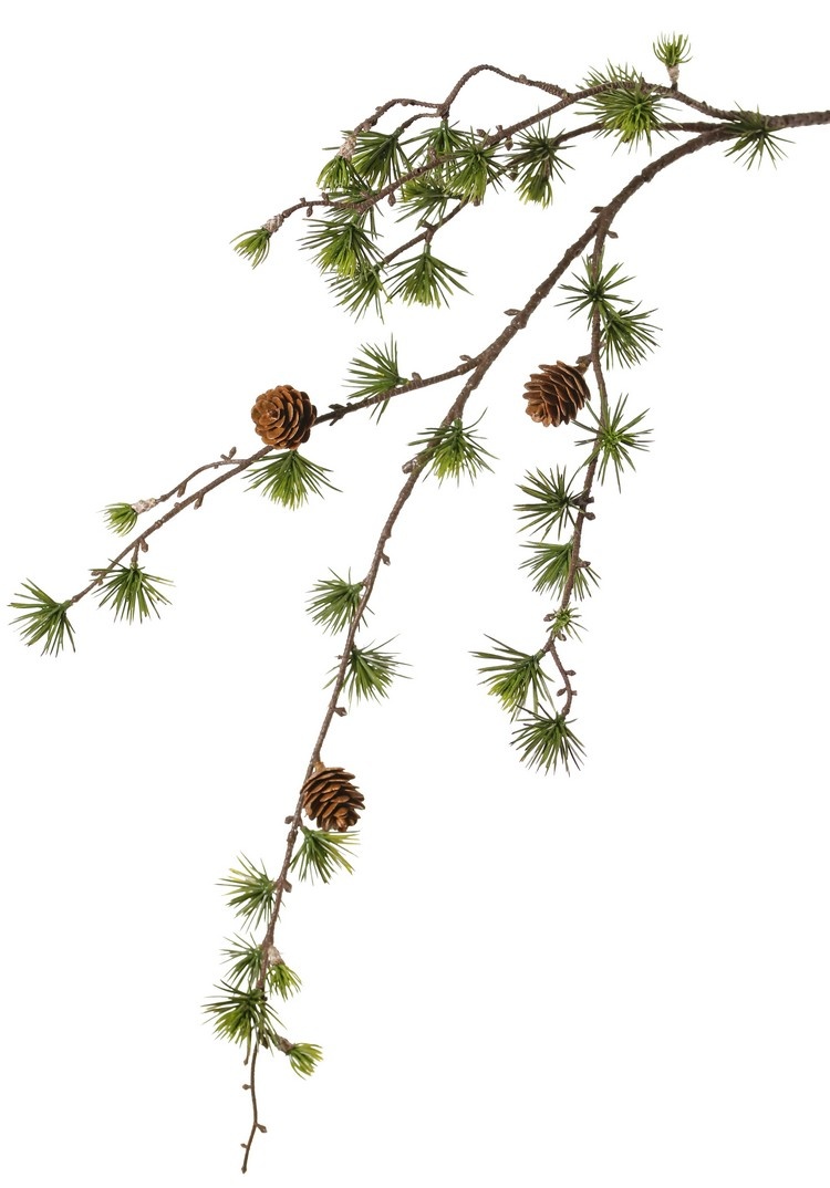 Rama de alerce (Larix sibirica) 'de luxe' con 40 mechones de agujas de plástico y 3 conos de plástico, 93 cm
