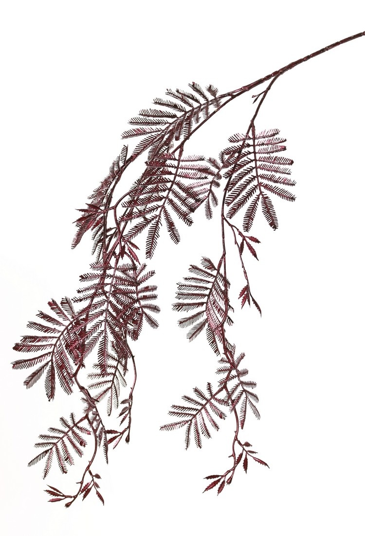 Mimosa branch (Acacia dealbata) 3x branched, 29 plastic fronds, 110 cm