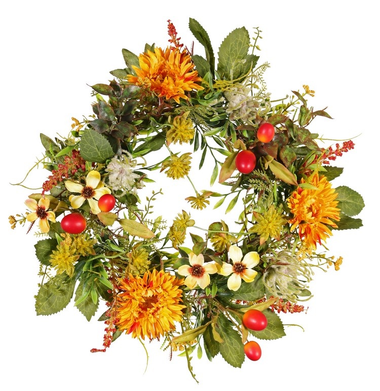 Wreath gerbera/cosmos/protea/bupleurum, ø33cm (inside ø15cm)