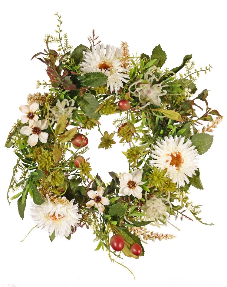 Wreath gerbera/cosmos/protea/bupleurum, ø33cm (inside ø15cm)