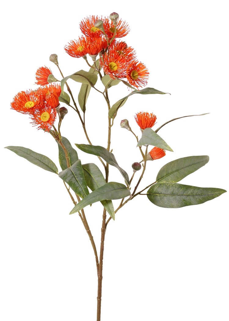 Eucalyptus branch, flowering, 4x branched with 16 flowers, 7 buds & 15 leaves, 100 cm