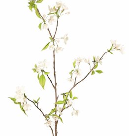 Birnenblütenzweig (Pyrus) 3-fach verzweigt mit 33 Blüten, 9 Blütenknospen & 65 Blättern, 115 cm