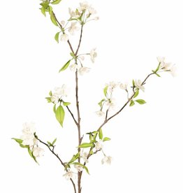 Perenbloesemtak (Pyrus) 3x vertakt met 33 bloemen, 9 bloemknopjes & 65 blaadjes, 115 cm