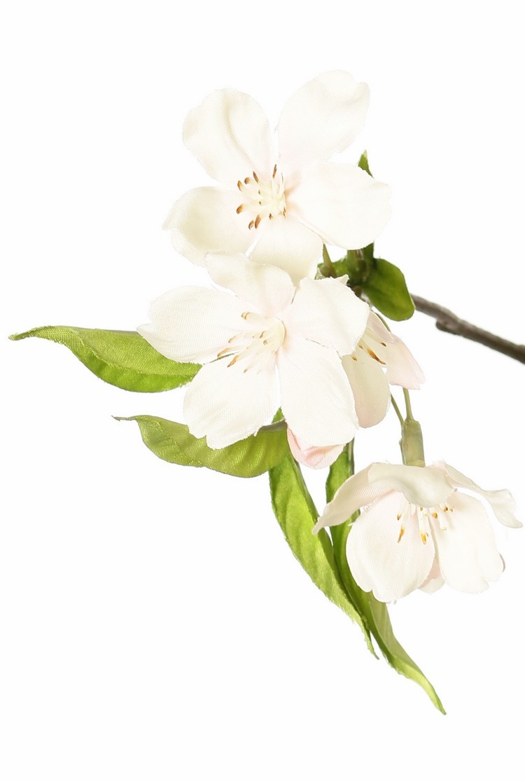 Pear Blossom Branch (Pyrus) 3x branched with 33 flowers, 9 flower buds & 65 leaves, 115 cm