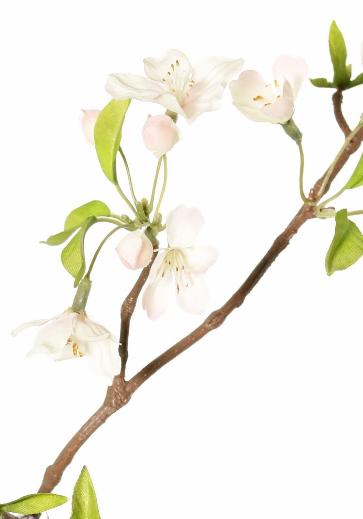 Pear Blossom Branch (Pyrus) 3x branched with 33 flowers, 9 flower buds & 65 leaves, 115 cm