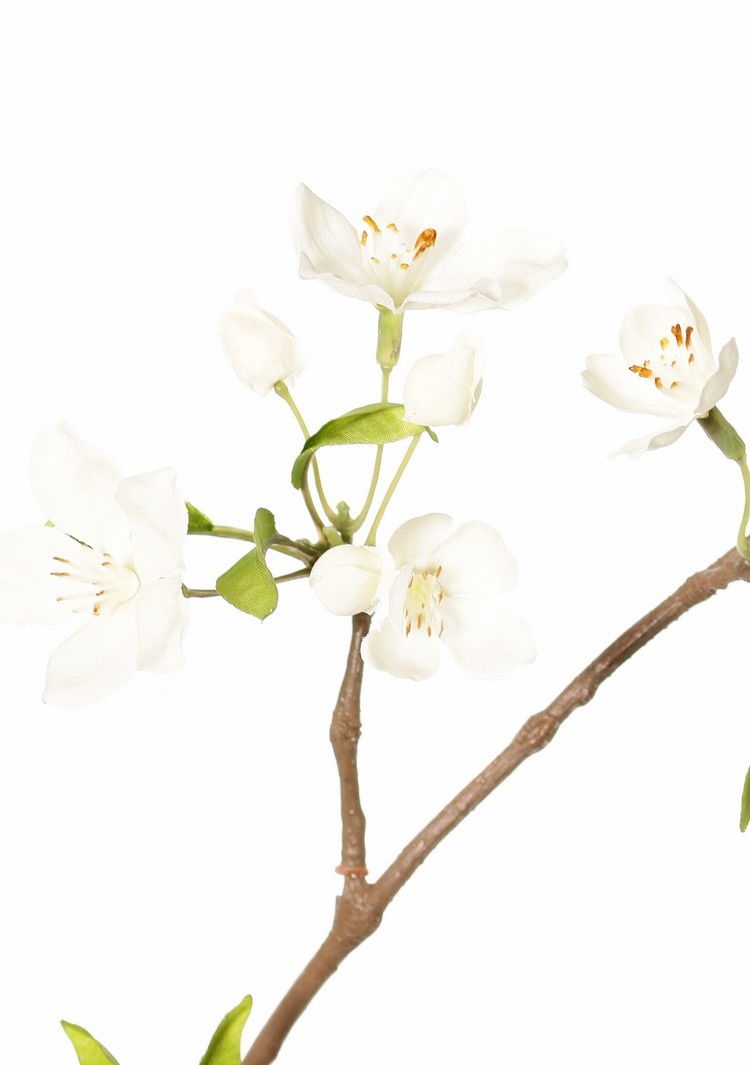 Pear Blossom Branch (Pyrus) 3x branched with 33 flowers, 9 flower buds & 65 leaves, 115 cm