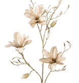 Magnolienzweig (Samt & Satin) mit 3 Blüten, 2 Blütenknospen & 20 Plastikknospen, goldener Stiel 115 cm