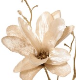 Magnolia branch (velvet & satin) with 3 flowers, 2 flowerbuds & 20 plastic buds, golden stem 115 cm