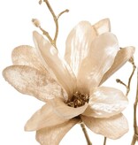 Magnolienzweig (Samt & Satin) mit 3 Blüten, 2 Blütenknospen & 20 Plastikknospen, goldener Stiel 115 cm