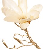 Magnolia branch (velvet & satin) with 3 flowers, 2 flowerbuds & 20 plastic buds, golden stem 115 cm