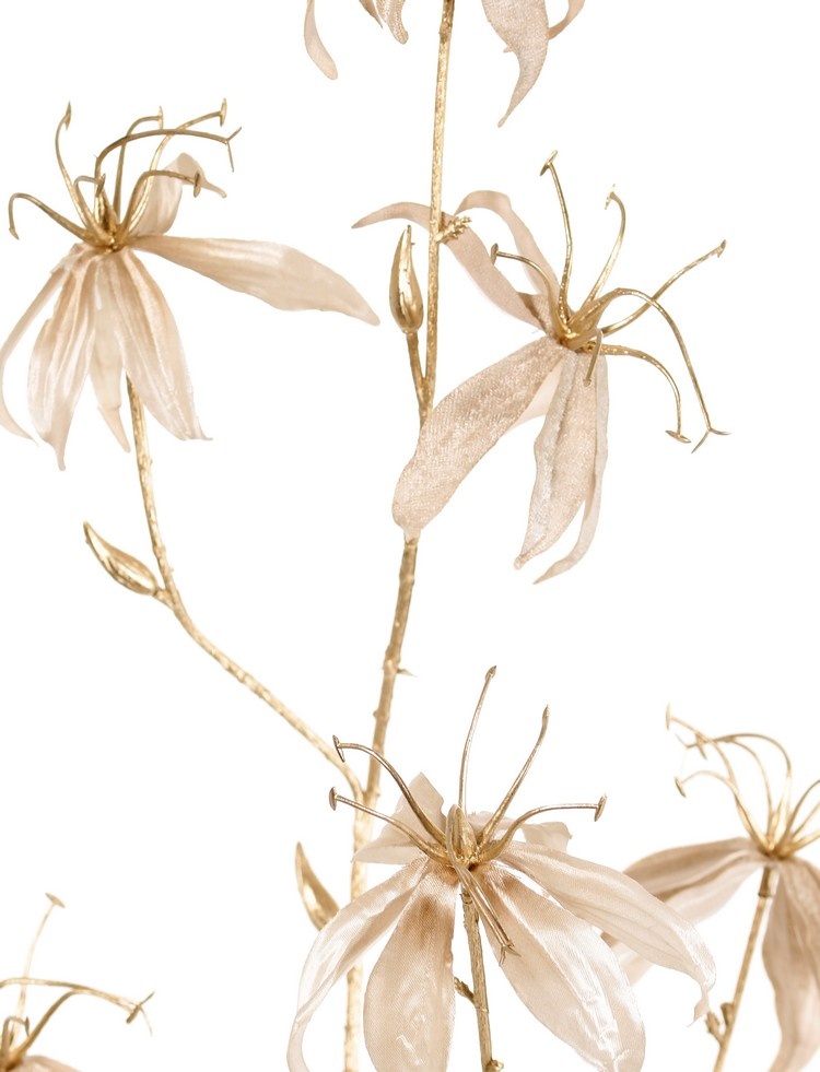Gloriosa tak (fluweel & satijn) met 7 bloemen & 8 plastic gouden knoppen, 110 cm