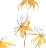 Rama Gloriosa (terciopelo y raso) con 7 flores y 8 capullos dorados de plástico, 110 cm