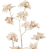 Hortensiatak (fluweel & satijn) met 5 bloemen & 11 trossen, met plastic bladeren & steel, 112 cm