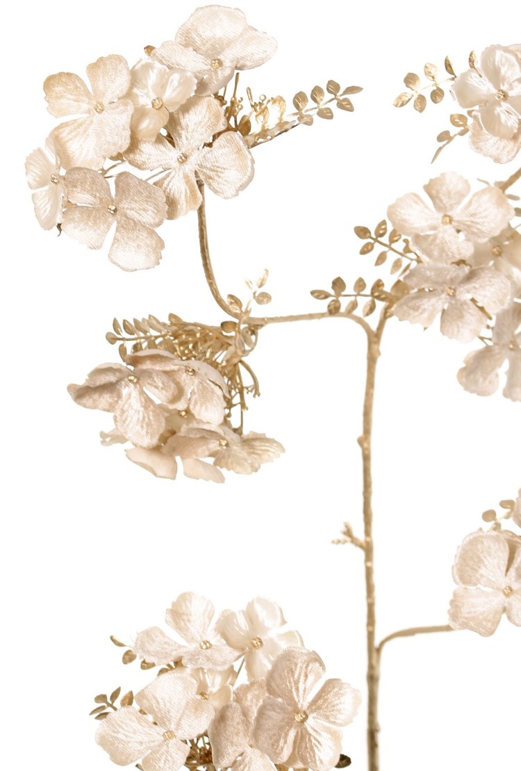 Hortensienzweig (Samt und Satin) mit 5 Blüten und 11 Büscheln, mit Blättern und Stiel aus Kunststoff, 112 cm