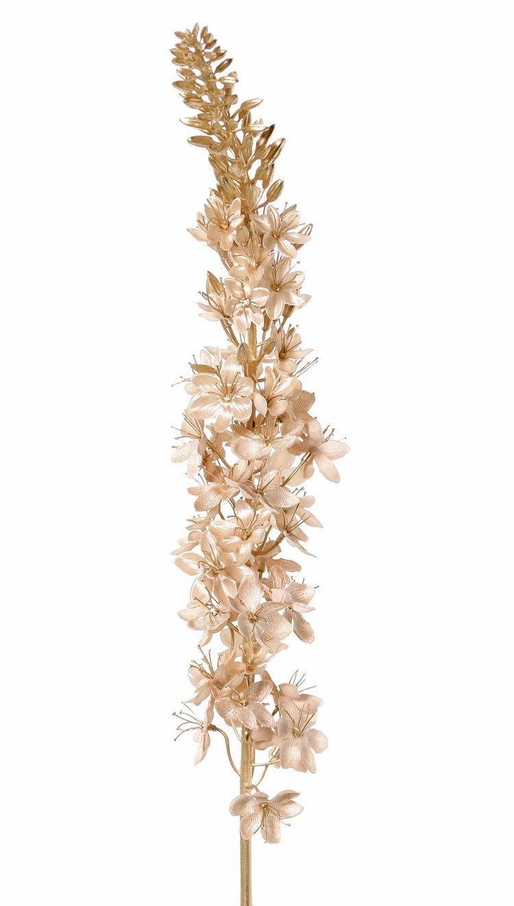 Eremurus (fluweel & satijn) met plastic gouden steel & knoppen, 110 cm