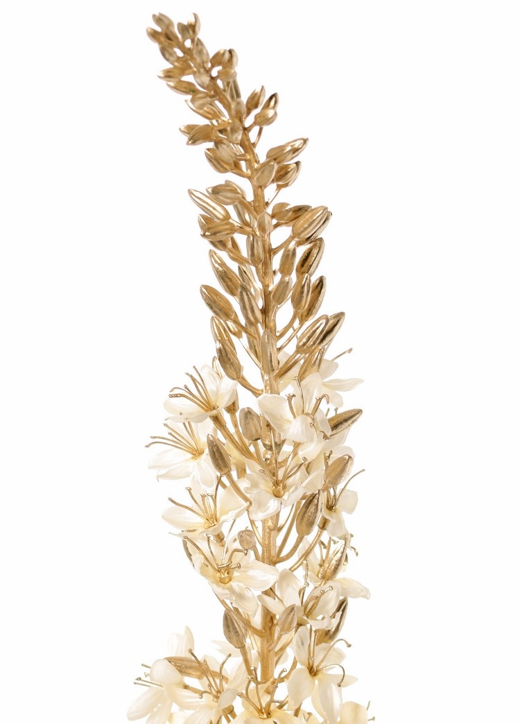 Eremurus (terciopelo y satén) con tallo y capullos dorados de plástico, 110 cm