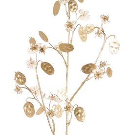 Lunaria (Silver Dollars) (satin) spray, 20 flowers, 20 'golden' dollars, plastic golden stem, 84 cm