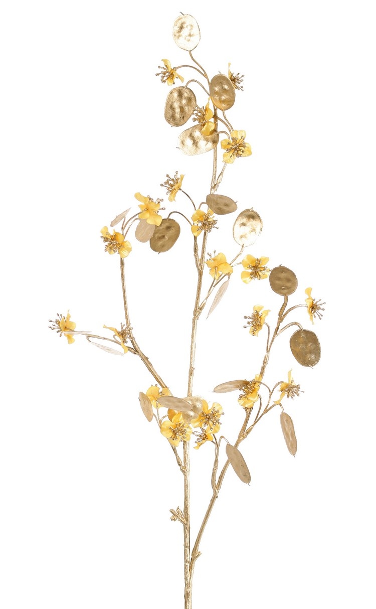 Lunaria (Silver Dollars) (satin) spray, 20 flowers, 20 'golden' dollars, plastic golden stem, 84 cm