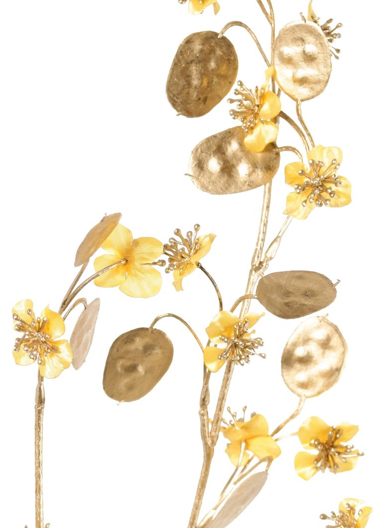 Lunaria (Silver Dollars) (satijn), 20 bloemen, 20 'gouden' dollars, plastic gouden steel, 84 cm