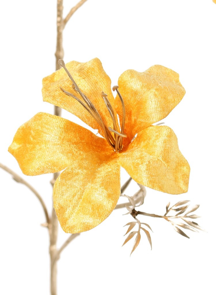 Bauhinia-Zweig (Samt), 6 Blüten, 3 Blütenknospen, 7 Blattbüschel & 7 Knospen & goldener Stiel 115 cm