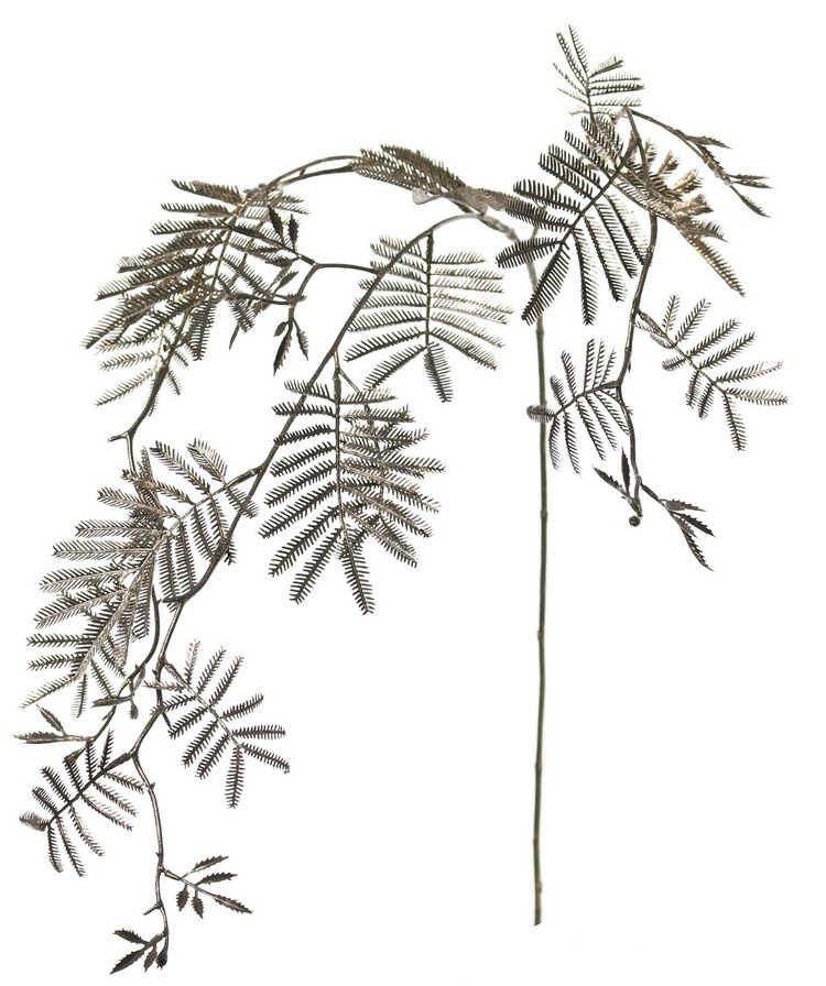 Mimosa branch (Acacia dealbata) 3x branched, 29 plastic fronds, 110 cm