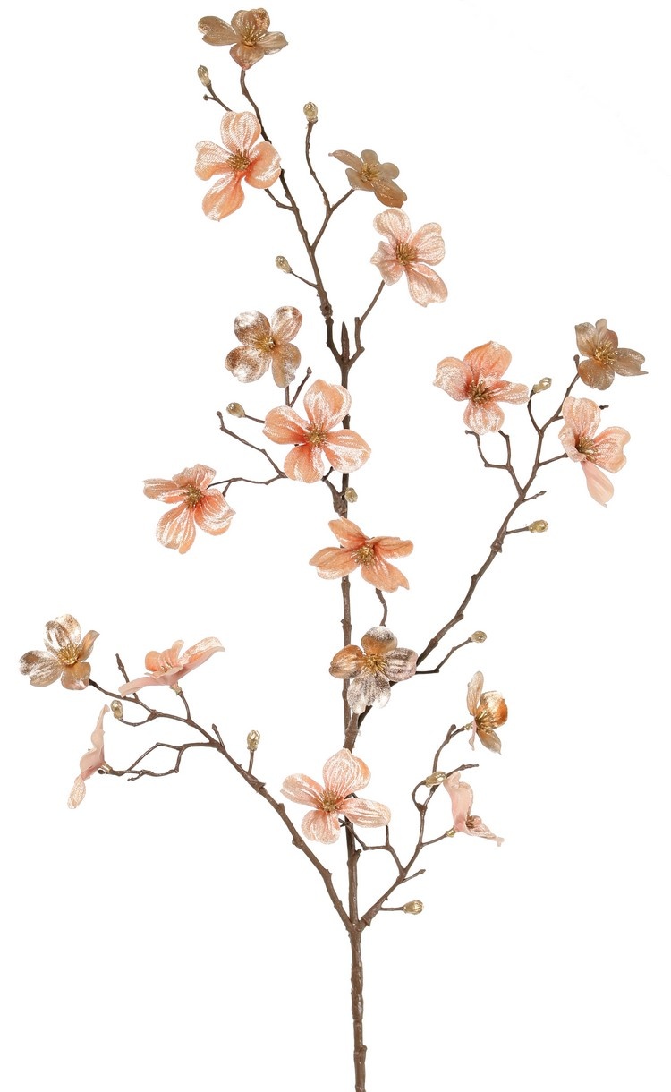 Blütenzweig mit 18 Blüten und 11 goldenen Kunststoffknospen, 96 cm