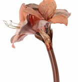 Amaryllis 'Glamour', 3 bloemen Ø 9 cm, H. 14 cm, (velvet & polyester), gouden plastic meeldraden, 69 cm  -