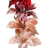 Poinsettia, Christstern, Weihnachtsstern 'Glamour', 1 Blume (Ø 23 cm, H. 5 cm), (Samt & Polyester) mit goldenem Blumenherz, 55 cm